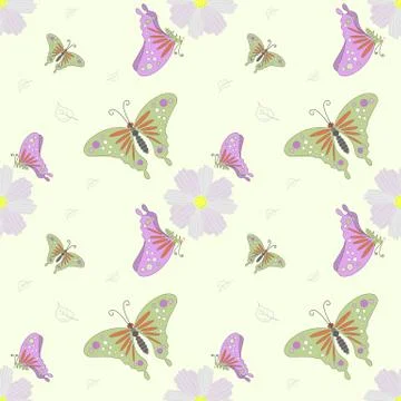 Pattern seamless vector of flying butterfly and flower in tropical. Stock Illustration