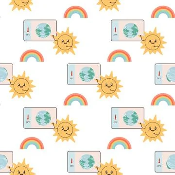 Pattern seamless weather forecast, sunshine and cloud lead the weather foreca Illustrazione stock