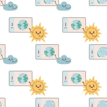Pattern seamless weather forecast, sunshine and cloud lead the weather foreca Stock Illustration