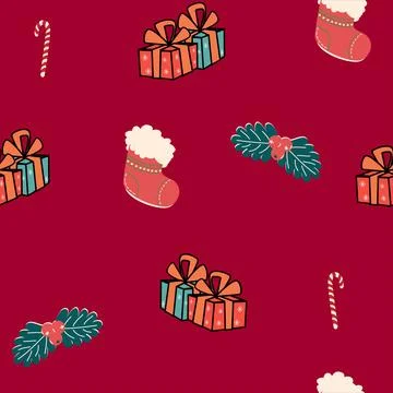 Pattern  seamless with winter  elements on a red background Stock Illustration