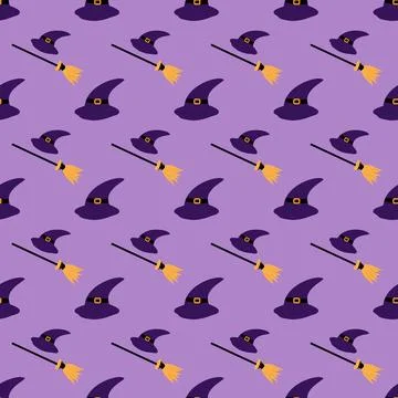 Pattern seamless Witch hat and broom Halloween イラスト素材
