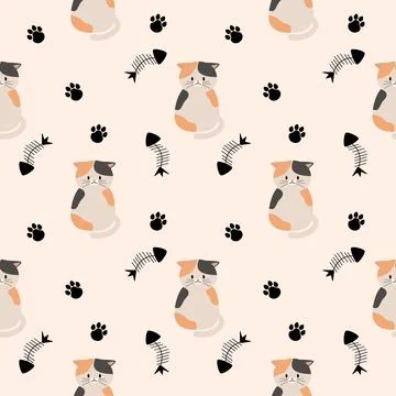 Pattern seamlesscat sit cute black and orange partial Stock Illustration