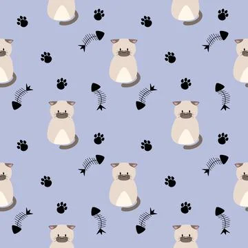 Pattern seamlesscat sit cute gray partial Stock Illustration