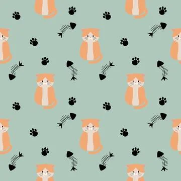 Pattern seamlesscat sit cute orange Stock Illustration