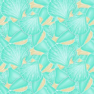 Pattern Seashell hand drawn doodle drawing, blue and beige pastel tone. Illustrazione stock