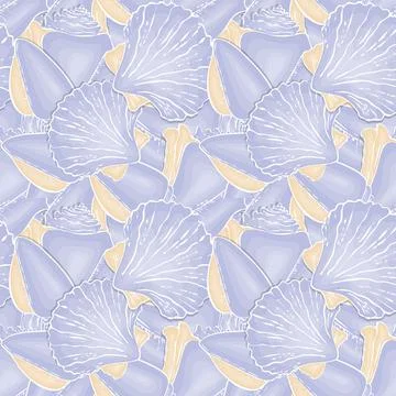 Pattern Seashell hand drawn doodle drawing, violet and beige pastel tone. Illustrazione stock