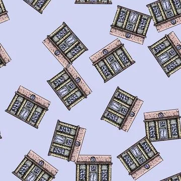 Pattern security bank building sketch hand drawn 库存插图