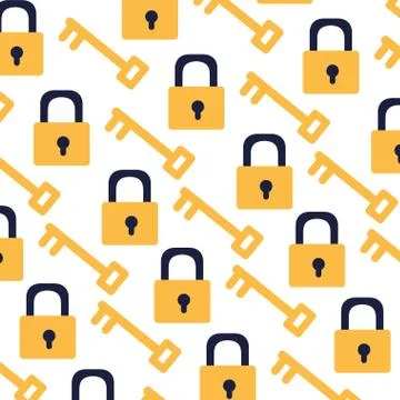 Pattern of security padlock with key on white background Stock Illustration