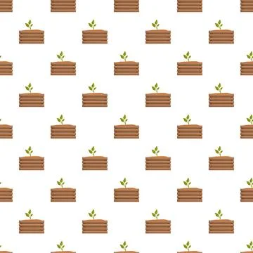 Pattern with seedlings growing in wooden boxes Stock Illustration