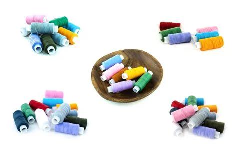 Pattern a set of bright threads for embroidery a scattering and a plate of sk 写真素材