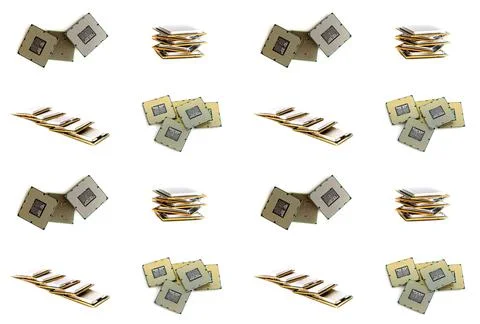 Pattern set cpu processor chip on white isolated background Stock Photos