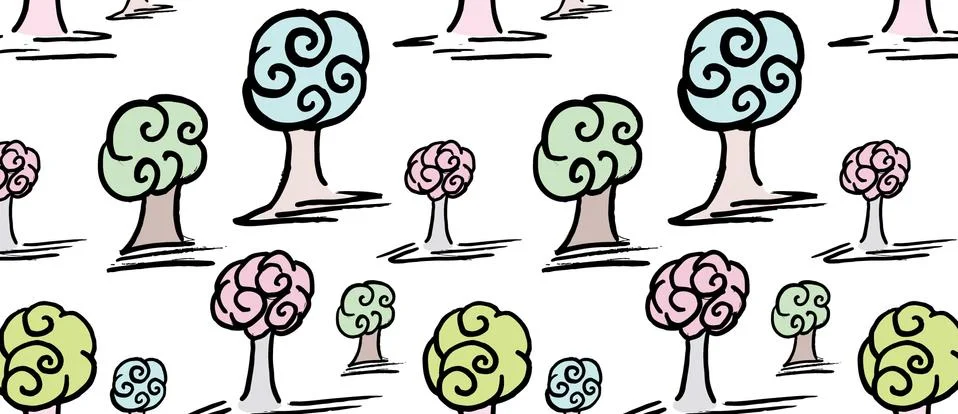 Pattern with set of cute trees 스톡 일러스트