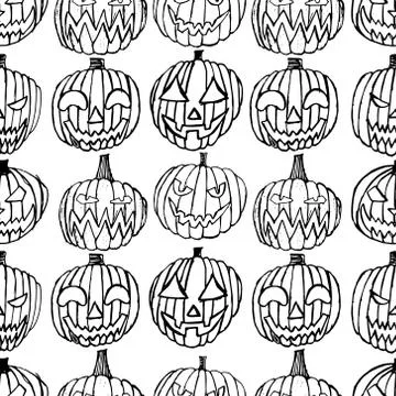 Pattern with Set of Halloween scary pumpkins. Illustrazione stock
