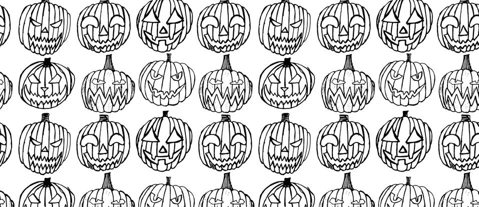Pattern with Set of Halloween scary pumpkins. Stock Illustration