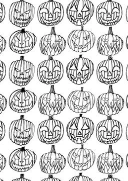 Pattern with Set of Halloween scary pumpkins. Illustrazione stock