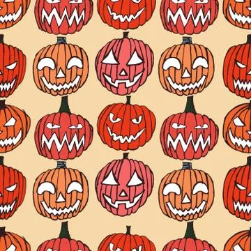 Pattern with Set of Halloween scary pumpkins. Illustrazione stock