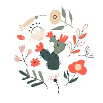 Pattern set of a lot of different tropical exotic leaves, plants and flowers Stock Illustration