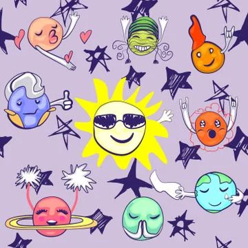 Pattern with set of planets Stock Illustration