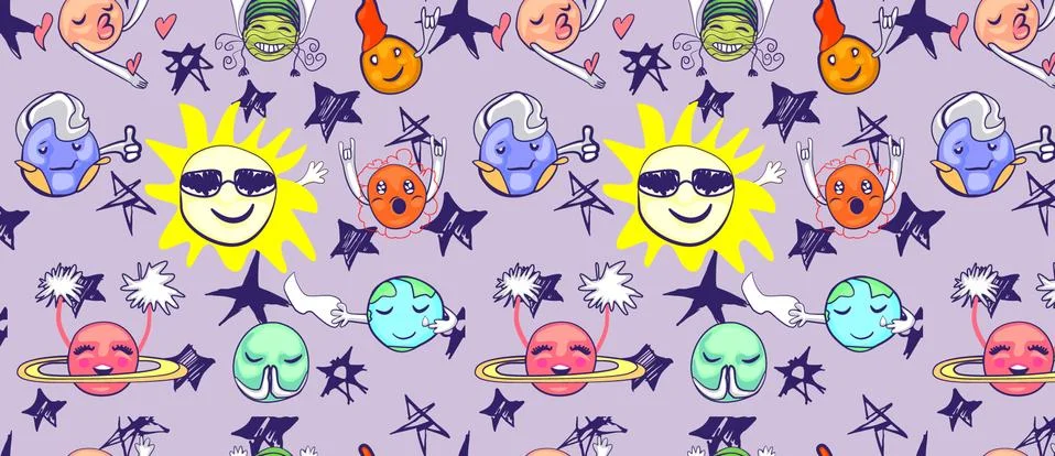 Pattern with set of planets Stock Illustration