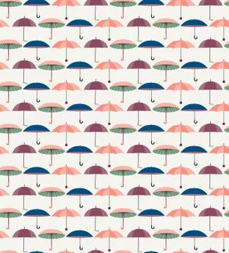 Pattern with a set of textured flat umbrellas Stock Illustration