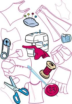 Pattern set of tools for sewing clothes Stock Illustration