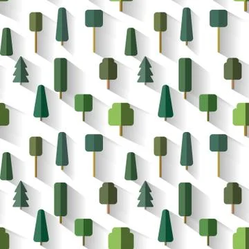 Pattern of Set trees in vector flat design style isolated on white Stock Illustration