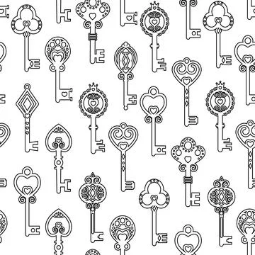 Pattern Set of vintage keys, color vector illustration flat Stock Illustration