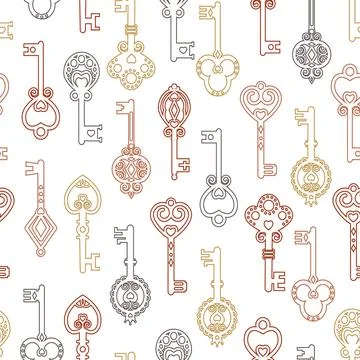 Pattern Set of vintage keys, color vector illustration flat Stock Illustration