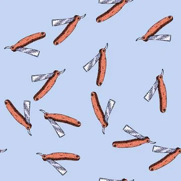 Pattern sharp barber straight razor sketch hand drawn Stock Illustration