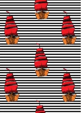Pattern with ships with RED sails on black line Stock Illustration