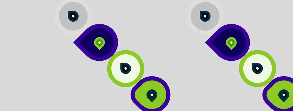Pattern shows repeating circles, purple, lime, gray. Each circle contains Stock Illustration