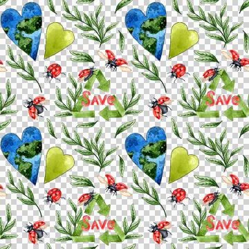 Pattern sign recycling garbage ladybugs watercolor Illustrazione stock