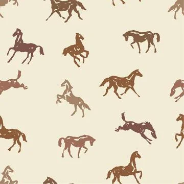 Pattern with silhouette horses in motion. Seamless vector background Stock Illustration