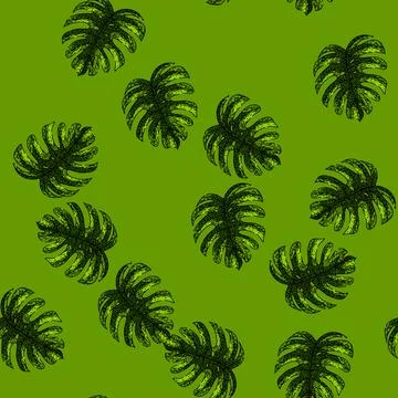 Pattern silhouette monstera leaf sketch hand drawn Illustrazione stock