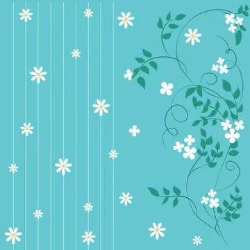 Pattern with silhouettes daisy flowers on the bllue background. Curtain vecto Stock Illustration
