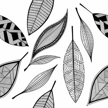 Pattern with silhouettes of leaves black Stock Illustration