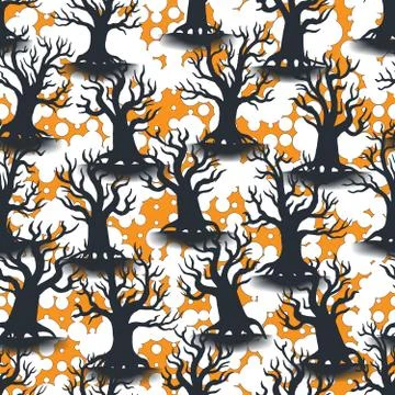 Pattern with silhouettes of trees. Seamless background with decorative elements 스톡 일러스트