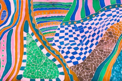 Pattern on silk scarf drawn in cold contour batik Stock Photos