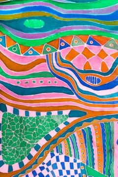 Pattern on silk scarf painted in batik technique 스톡 사진