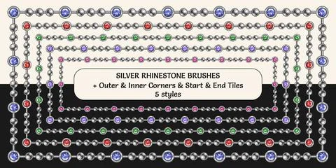 Pattern silver brushes with color rhinestones Stock Illustration