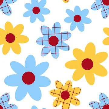 Pattern with simple blue and yellow flowers vector illustration. Illustrazione stock