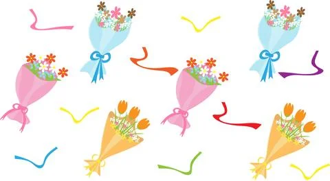A pattern of simple cute festive colorful bouquets. Vector illustrations fo.. Illustrazione stock