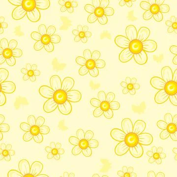 Pattern of simple flowers in yellow shades, cartoon illustration, vector, Illustrazione stock