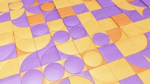 Pattern from simple geometric shapes in Bauhaus style. Violet and yellow colors. Stock Photos