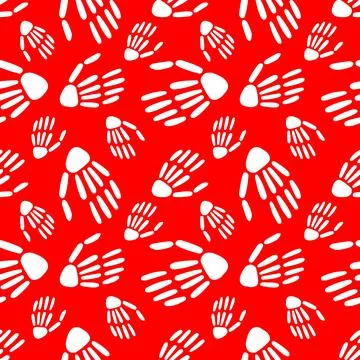 Pattern of Skeleton hand on a red background. Stock Illustration