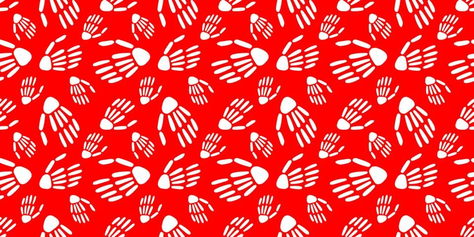 Pattern of Skeleton hand on a red background. Stock Illustration