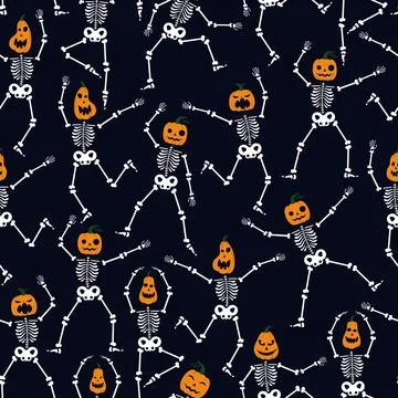 Pattern with skeletons and pumpkin head Illustrazione stock