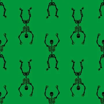 Pattern of skeletons on a green background Stock Illustration