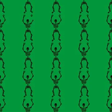 Pattern of skeletons on a green background 스톡 일러스트