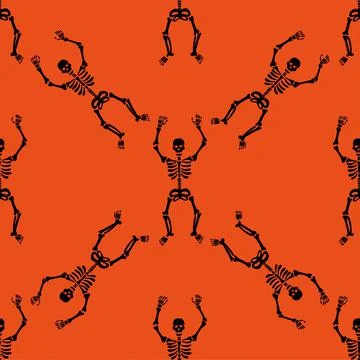 Pattern of skeletons on a orange background Stock Illustration